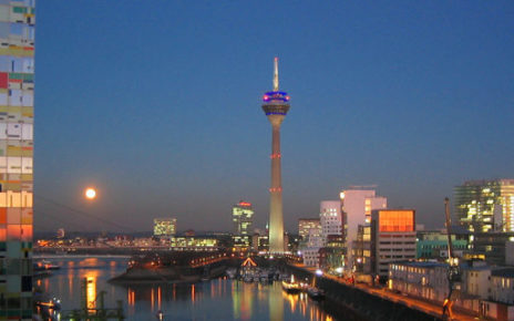 Full moon over Düsseldorf Medienhafen